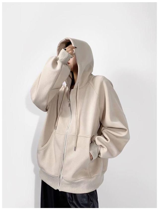 Plain Zip-Up Hoodie Product Image