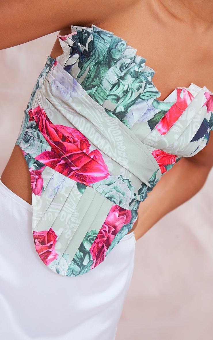 Stone Floral Print Woven Pleated Drape Front Corset Product Image