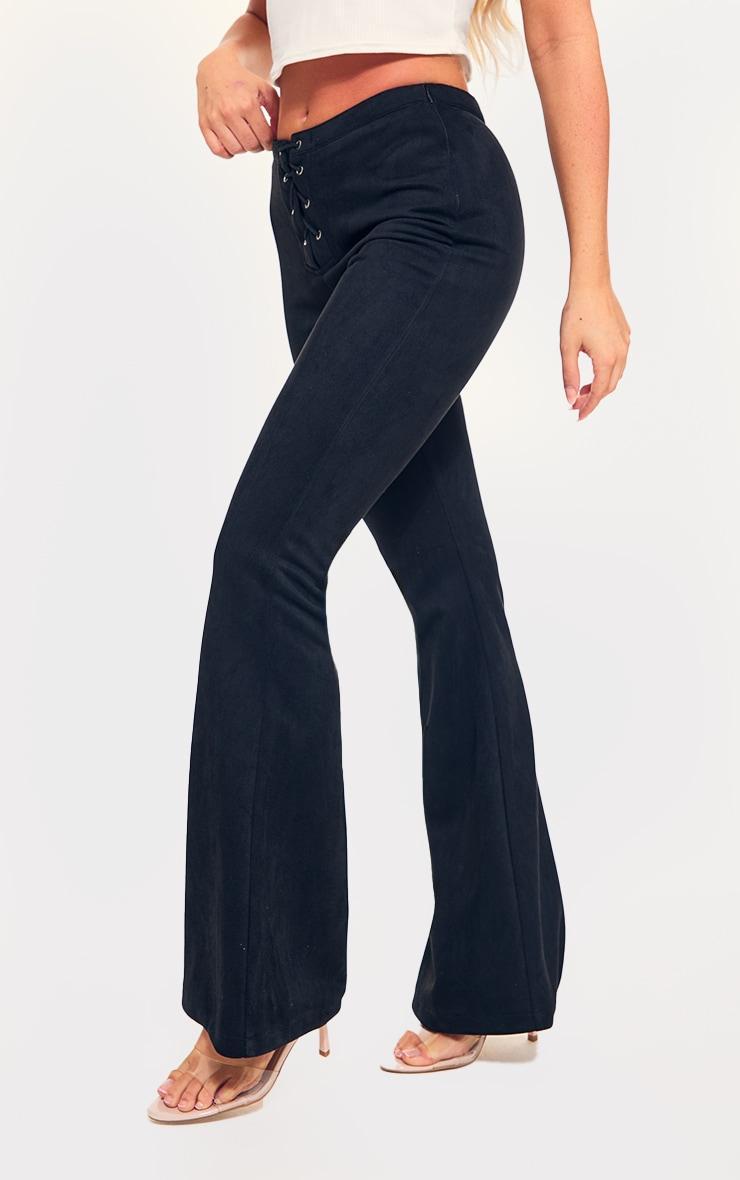  Black Faux Suede Lace Up Straight Leg Trouser Product Image