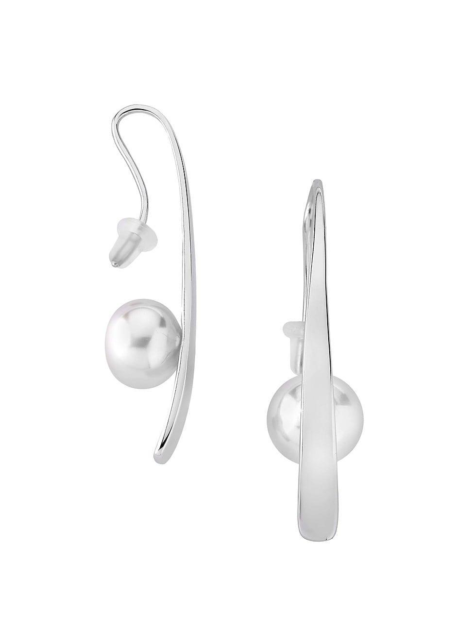 Womens Planet Rhodium Plated Silver & Faux White Pearl Earrings Product Image