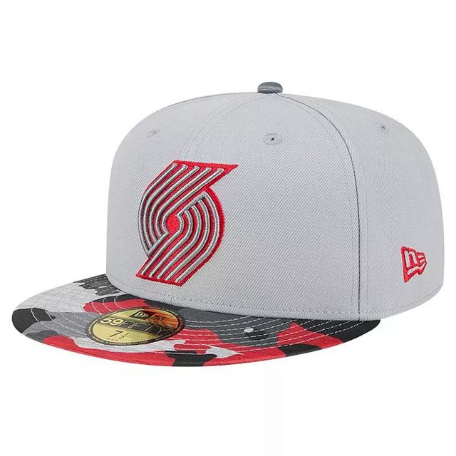 Mens New Era Gray Portland Trail Blazers Active Color Camo Visor 59FIFTY Fitted Hat Product Image