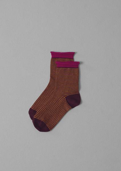 Fine Stripe Cotton Cashmere Socks | Plum/Orange Product Image