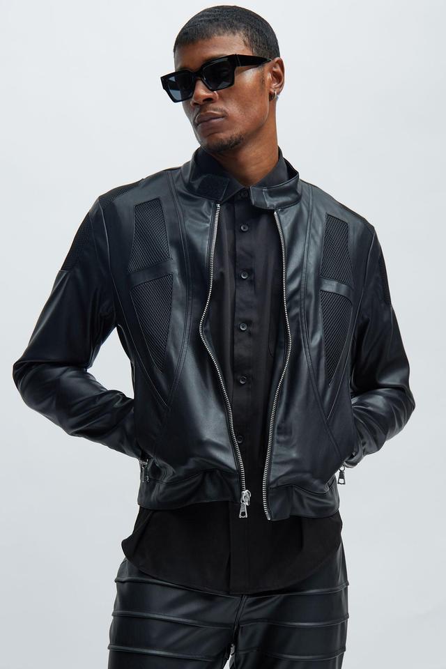 Hybrid Faux Leather Moto Jacket - Black Product Image