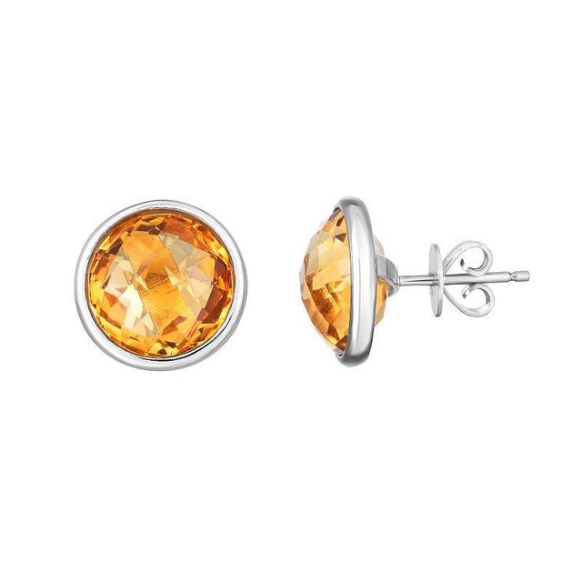 Sterling Silver Citrine Circle Stud Earrings, Womens Product Image