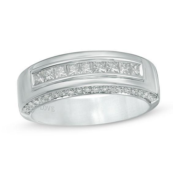 Vera Wang Love Collection Men's 1 CT. T.w. Diamond Nine Stone Wedding Band in 14K White Gold Product Image