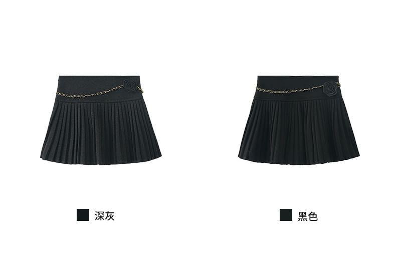 High Waist Plain Mini A-Line Pleated Skirt Product Image