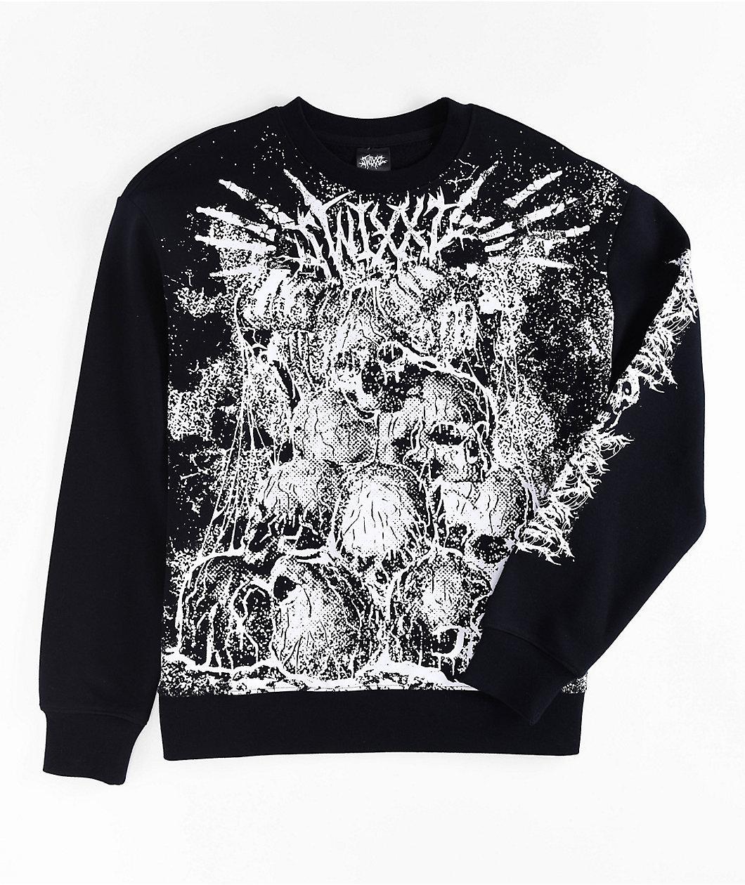 SWIXXZ Skull Pile Black Oversize Crewneck Sweatshirt Product Image