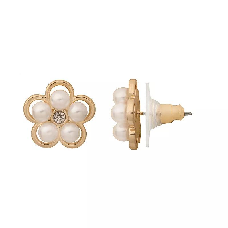 LC Lauren Conrad Gold Tone Pearl Flower Stud Earrings, Womens, White Product Image