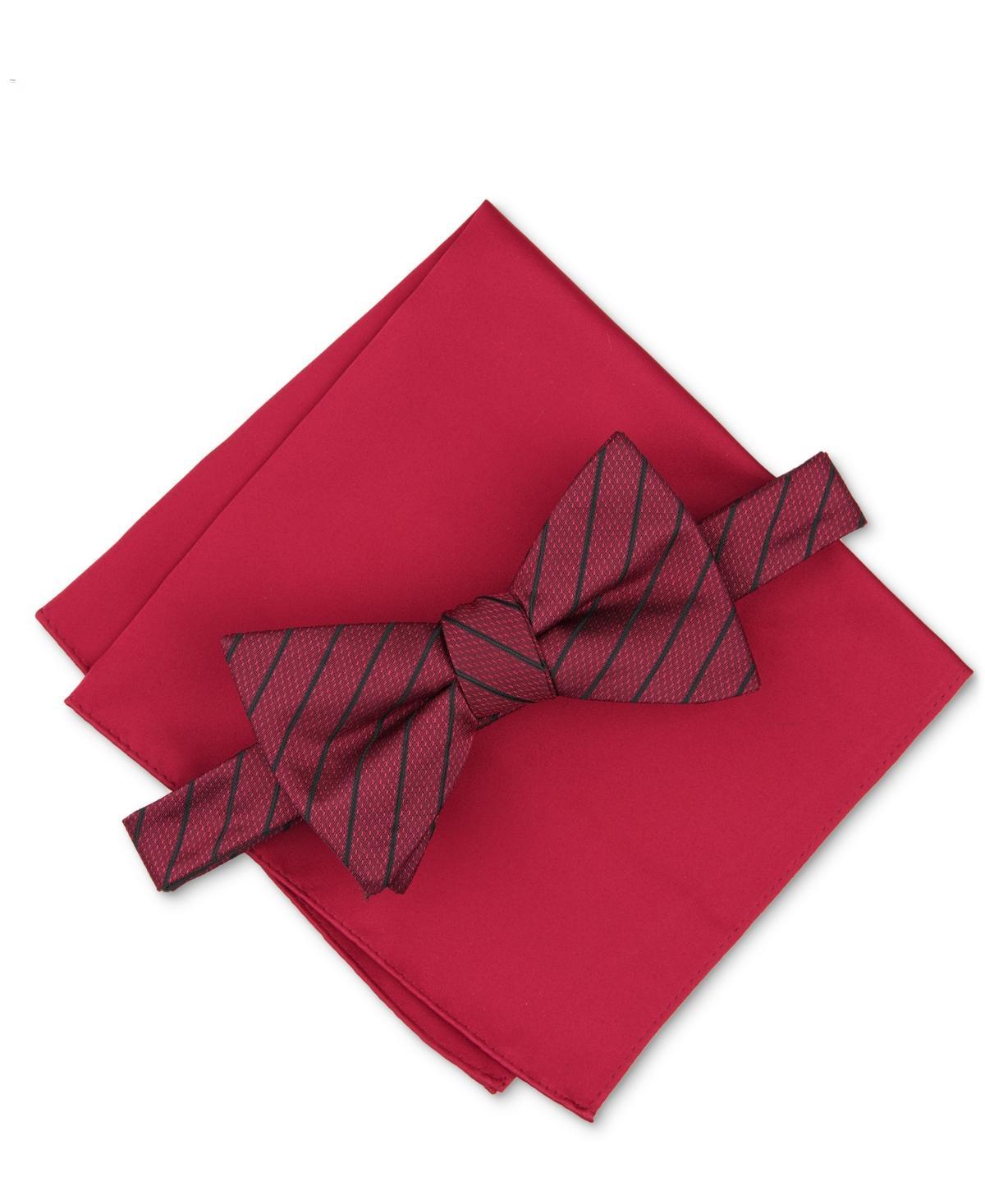 Alfani Mens Linden Stripe Bow Tie & Solid Pocket Square Set, Created for Macys Product Image