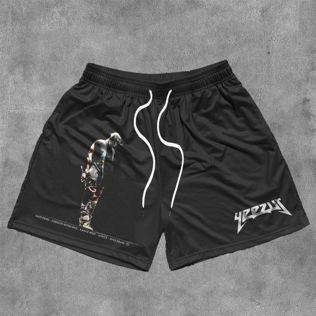 Sopula Vintage Yeezus Graphic Casual Street Mesh Shorts Product Image