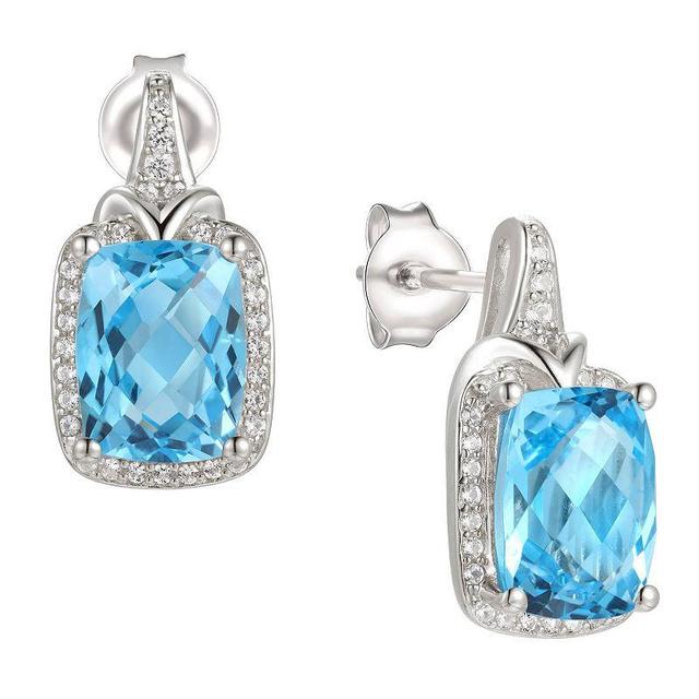 Rhodium-Plated Blue Topaz & Lab-Created White Sapphire Stud Earrings, Womens Product Image