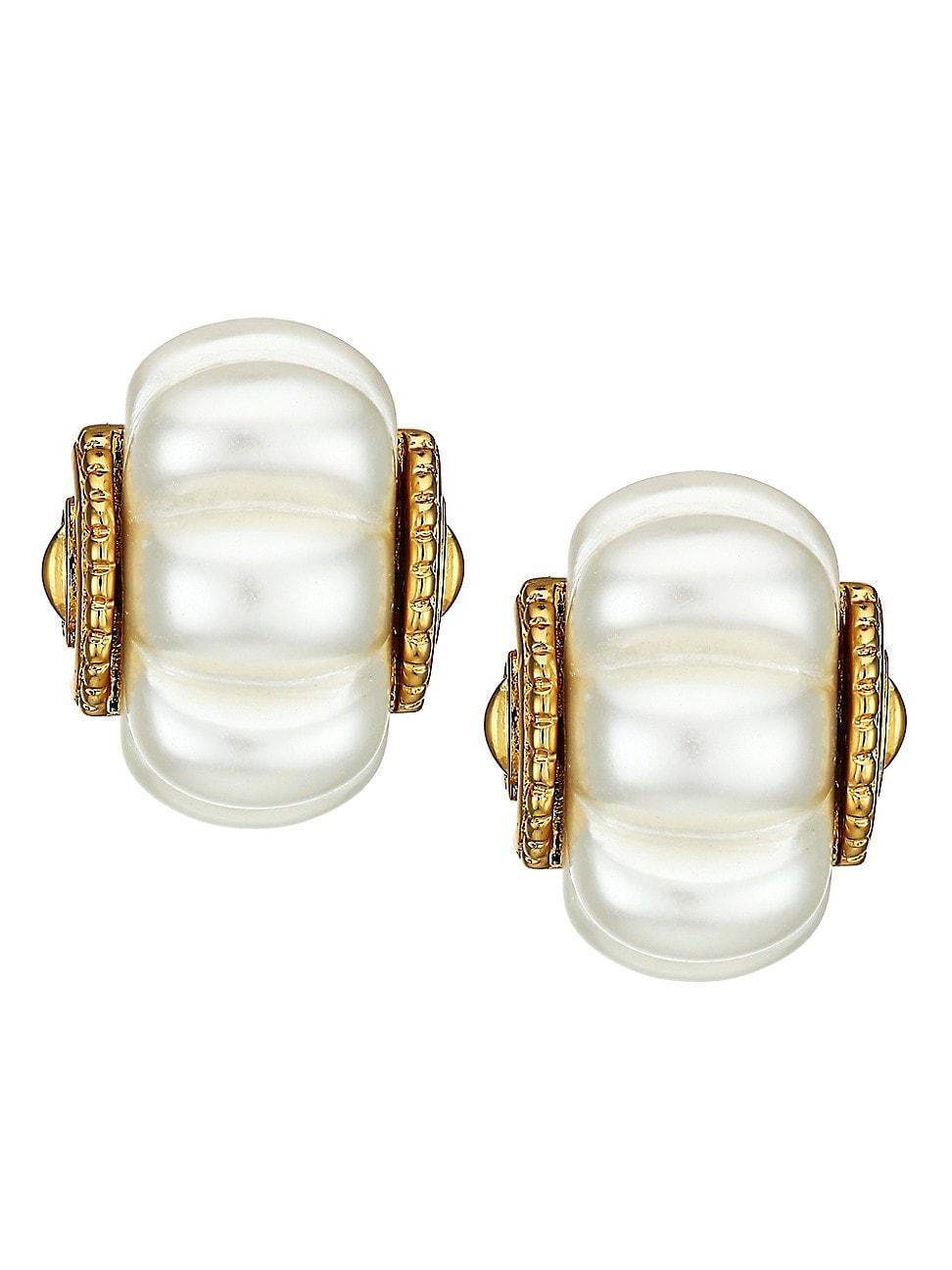 Womens 22K Goldplated & Pearlized Resin Shrimp Hoop Clip-On Earrings Product Image