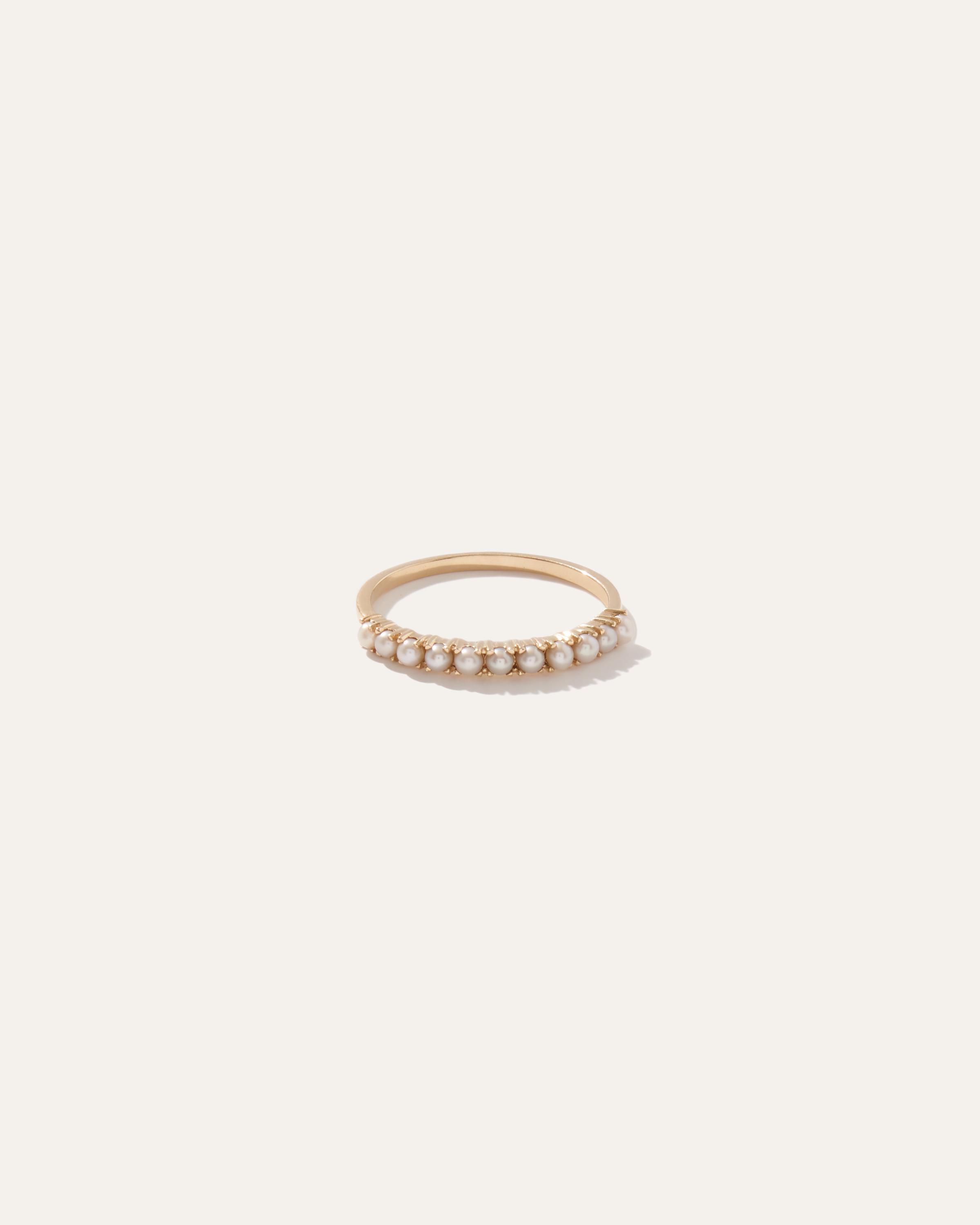 14K Gold Dainty Pearl Half Eternity Band Product Image