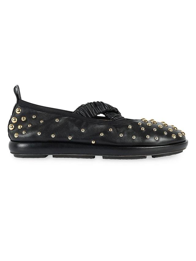 Womens June Studded Leather Ballerina Flats Product Image