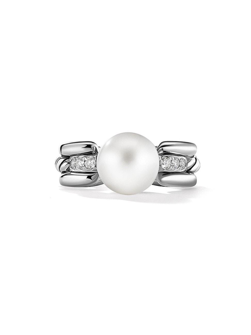 Womens DY Madison Pearl Ring In Sterling Silver With Pav Diamonds Product Image