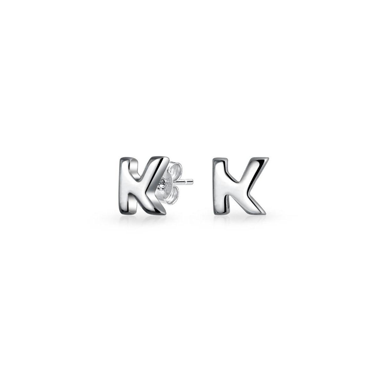 Bling Jewelry Abc Minimalist Geometric Capital Block Alphabet Letter Initial Stud Earrings For Women .925 Sterling Silver Product Image