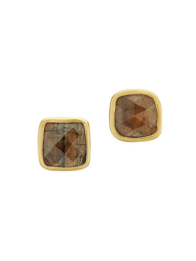 Womens 22K Yellow Gold & Brown-Sapphire Stud Earrings Product Image