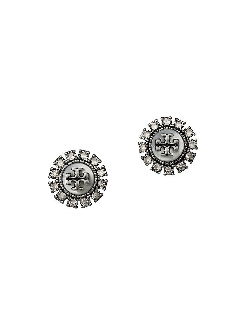 Womens Kira Silvertone, Mother-Of-Pearl & Crystal Logo Stud Earrings Product Image