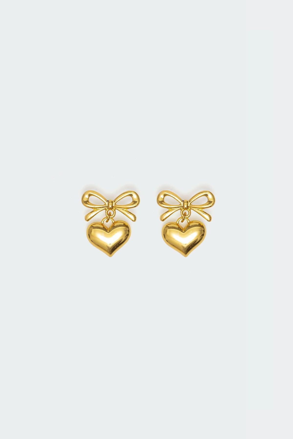 Bow Heart Charm Earrings Product Image