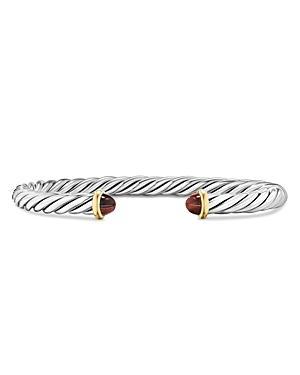 David Yurman Mens Sterling Silver & 14K Yellow Gold Cable Flex Red Tigers Eye Cuff Bracelet, 6mm Product Image