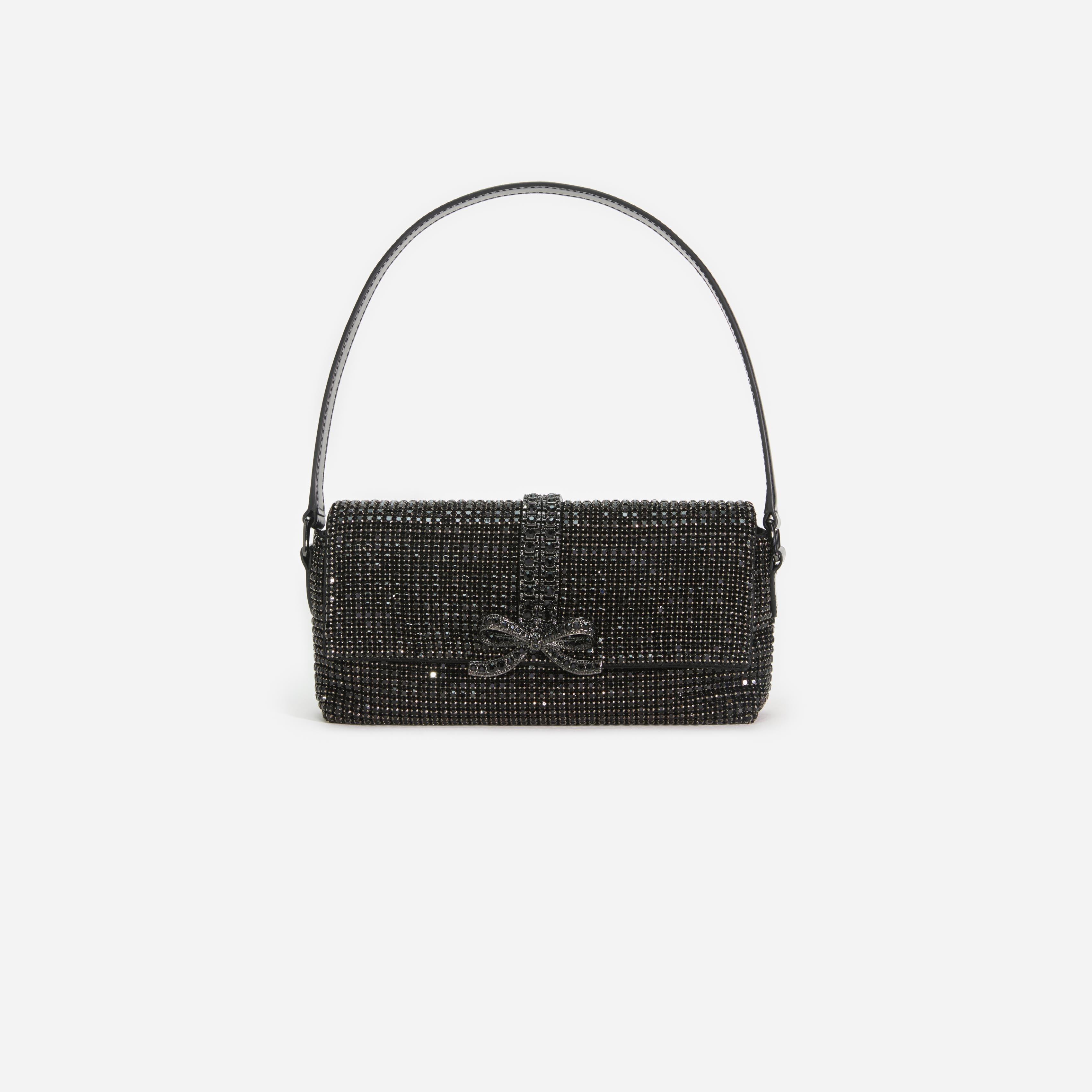 Black Rhinestone Chainmail Baguette Bag Product Image