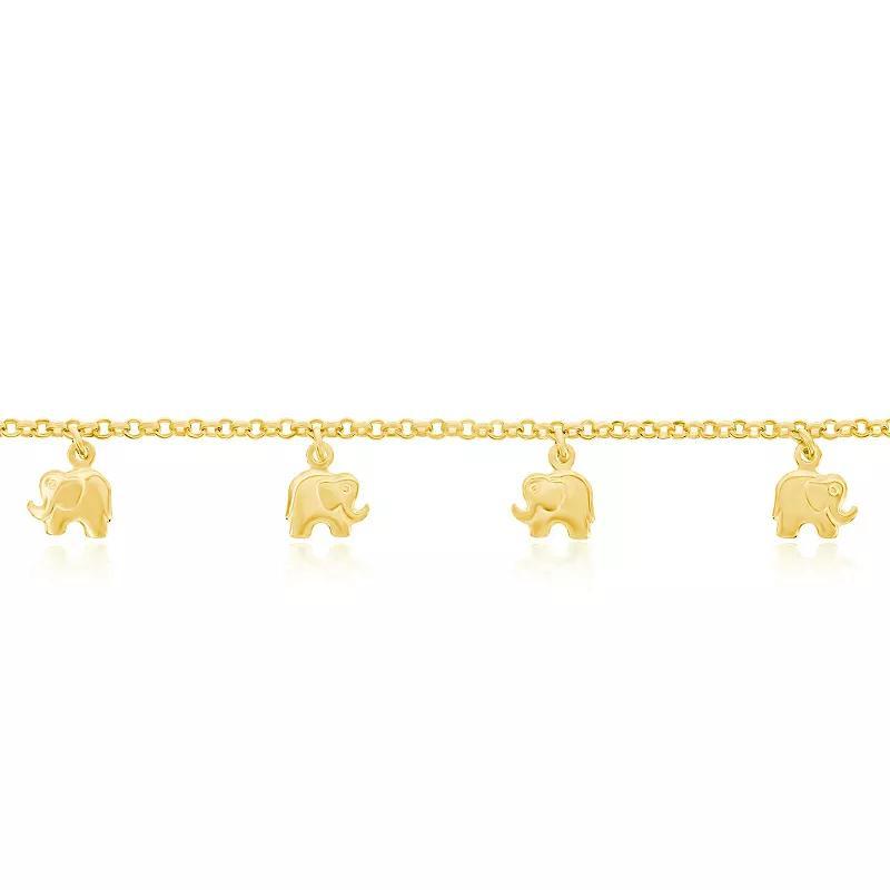 Argento Bella Gold Over Silver Elephant Charms Rolo Chain Anklet, Womens Gold Tone Product Image