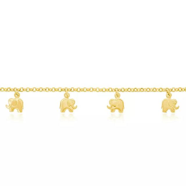 Argento Bella Gold Over Silver Elephant Charms Rolo Chain Anklet, Womens Gold Tone Product Image