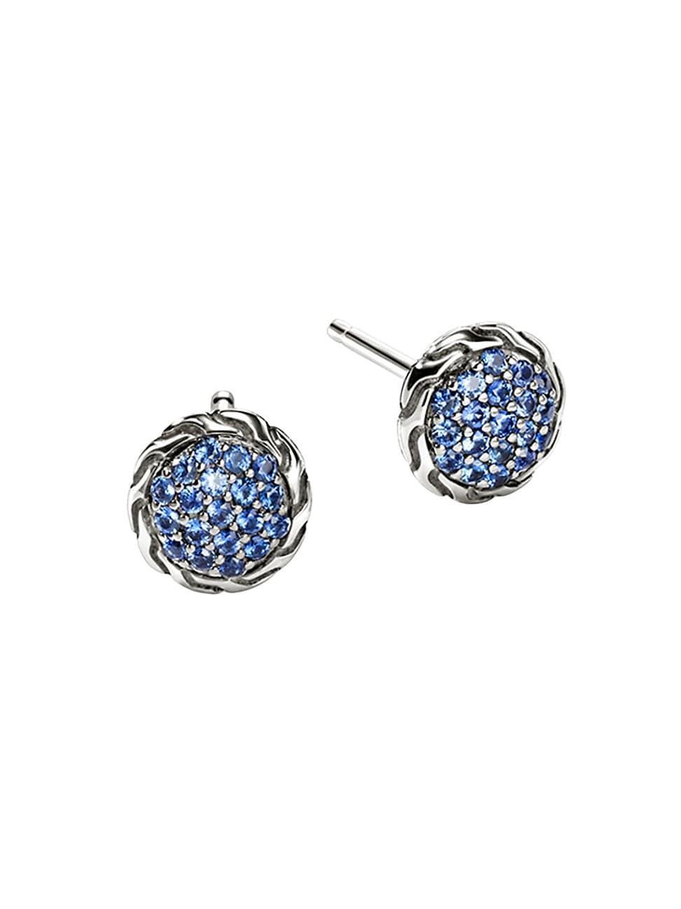 Womens JH Essentials Sterling Silver & Blue Sapphire Pav Stud Earrings Product Image