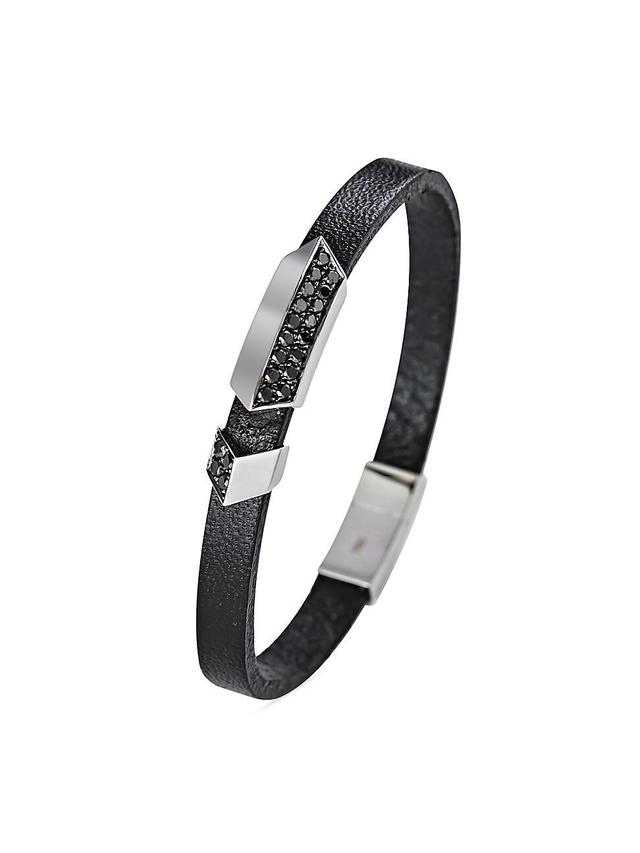 Mens Guard Of Men Leather, 18K White Gold & 0.57 TCW Diamond Bracelet Product Image