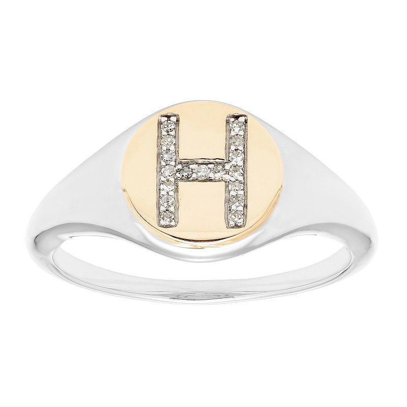 Its Personal 14k Gold Over Sterling Silver Diamond Accent Initial Signet Ring, Womens White Product Image