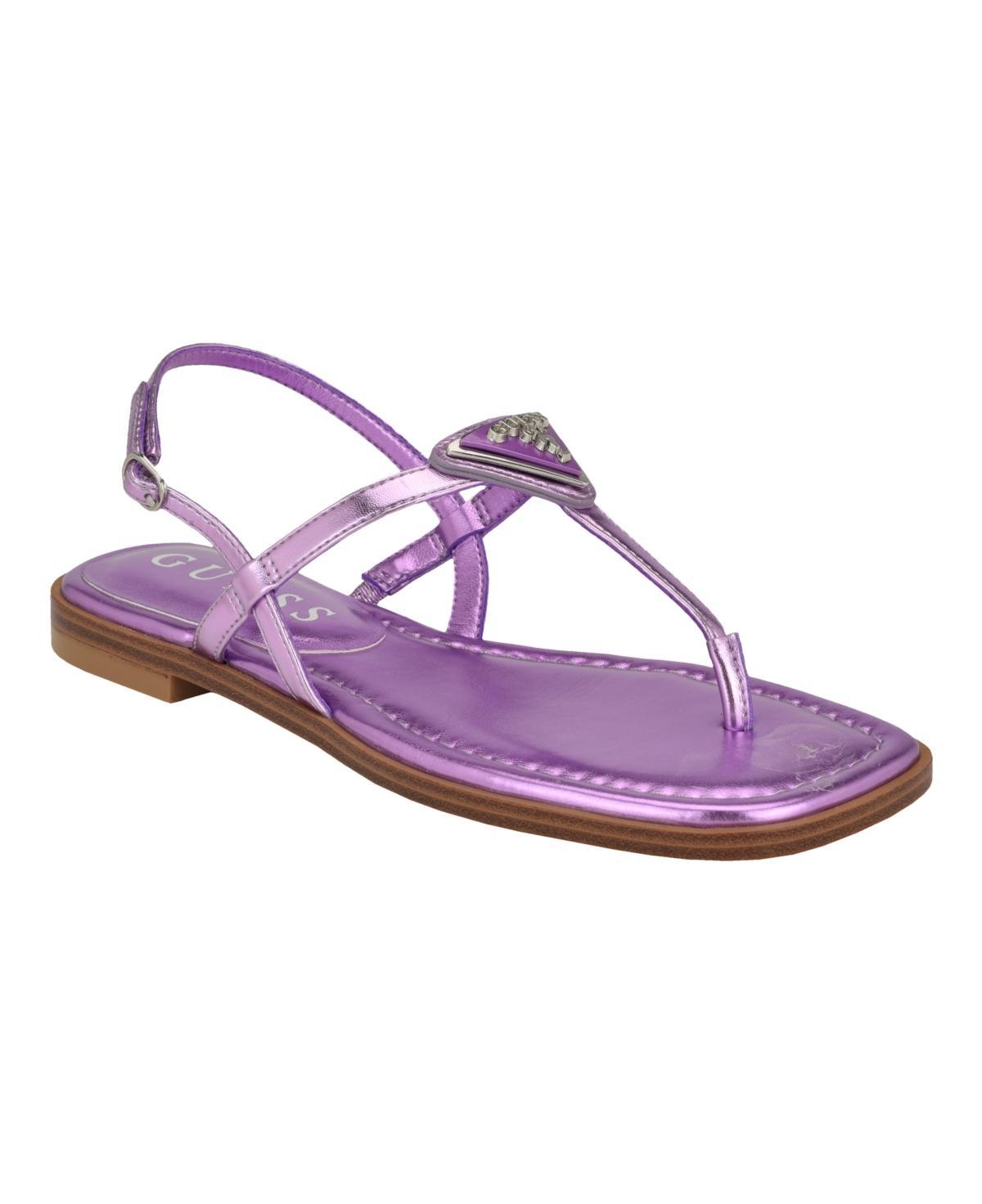 Guess Rainey Logo Embellish Patent Flat Thong Sandals Product Image