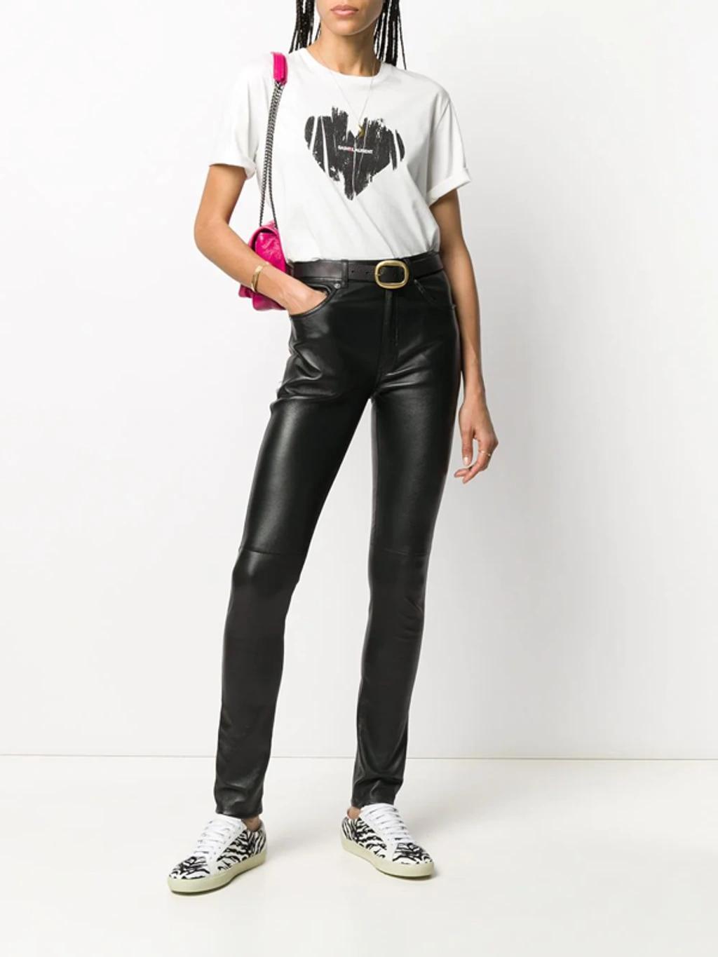 SAINT LAURENT Printed Cotton-jersey T-shirt In Naturel Noir Product Image