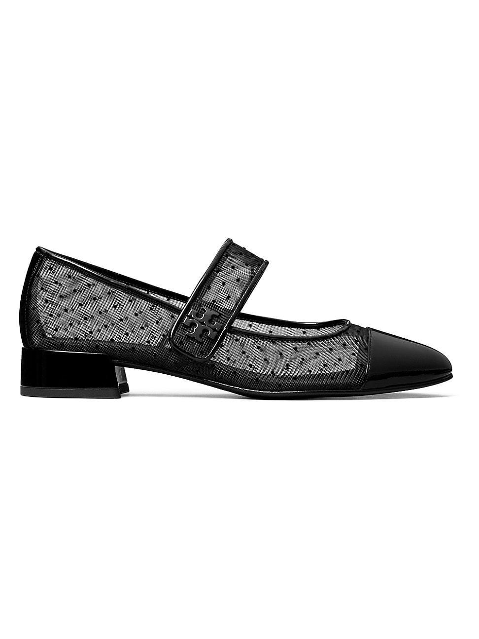 Womens Cap-Toe Mary Jane Mesh & Leather Ballet Flats product image