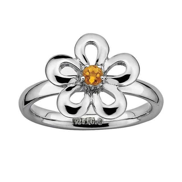 Stacks & Stones Sterling Silver Citrine Flower Stack Ring, Womens Yellow Product Image