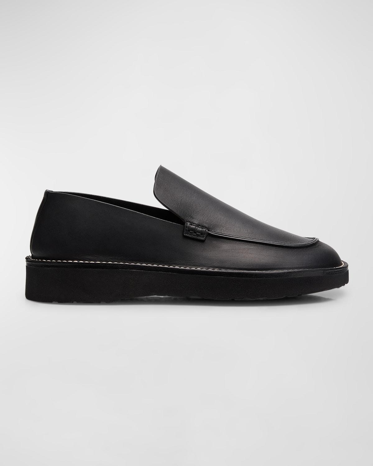 Mens Woven Leather Slippers, Black Product Image