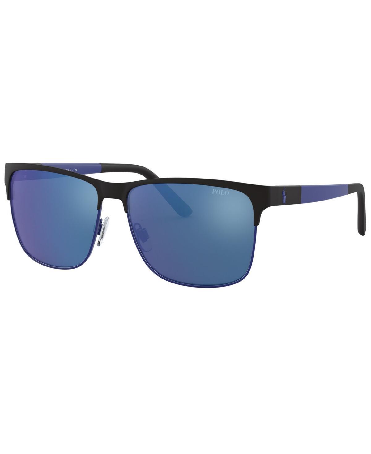 POLO RALPH LAUREN Sunglasses, Ph3128 In Matte Black,matte Royal Blue,blue Mirror Product Image