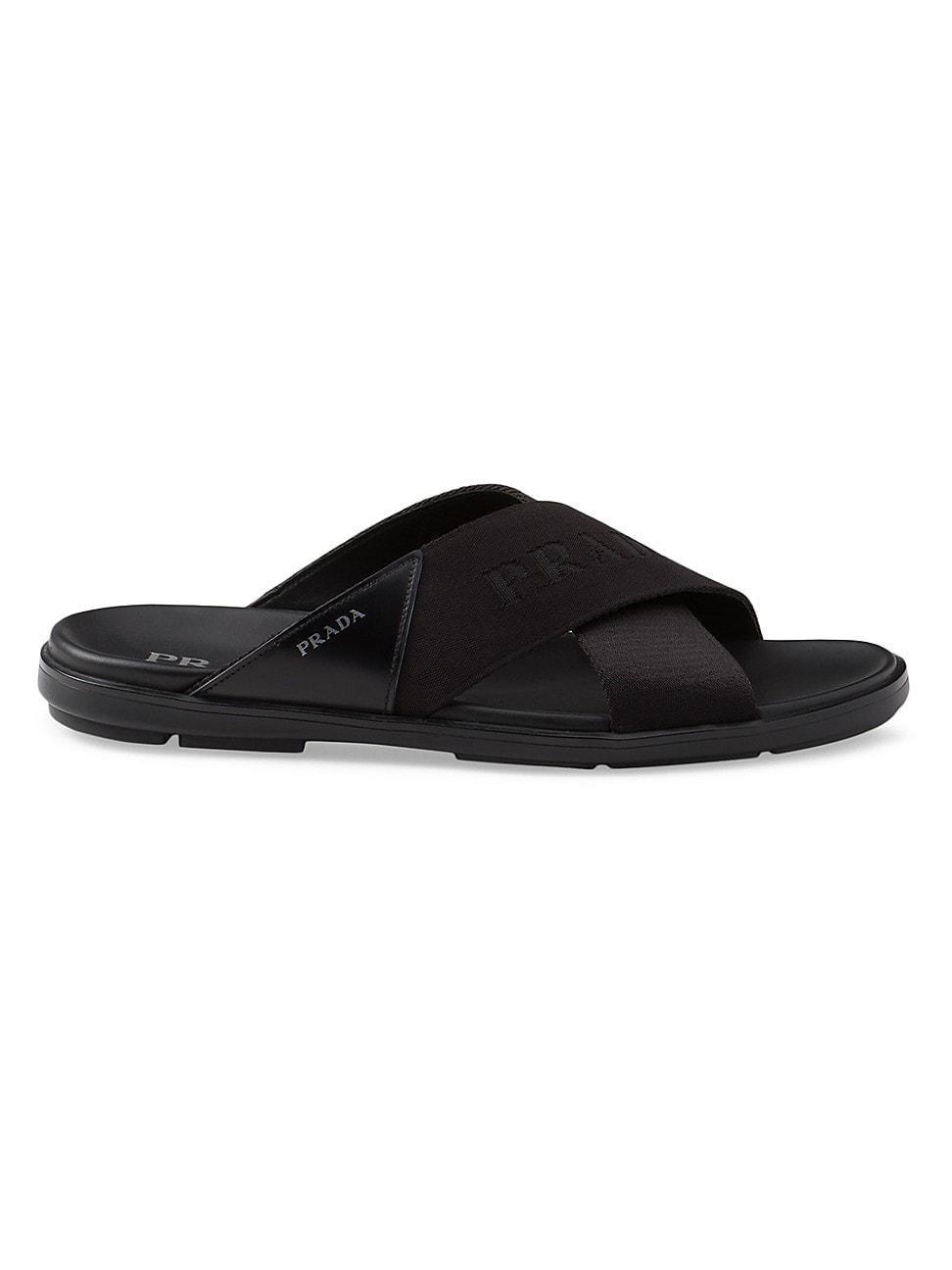 Mens Brushed Leather and Re-Nylon Tape Crisscross Slides Product Image