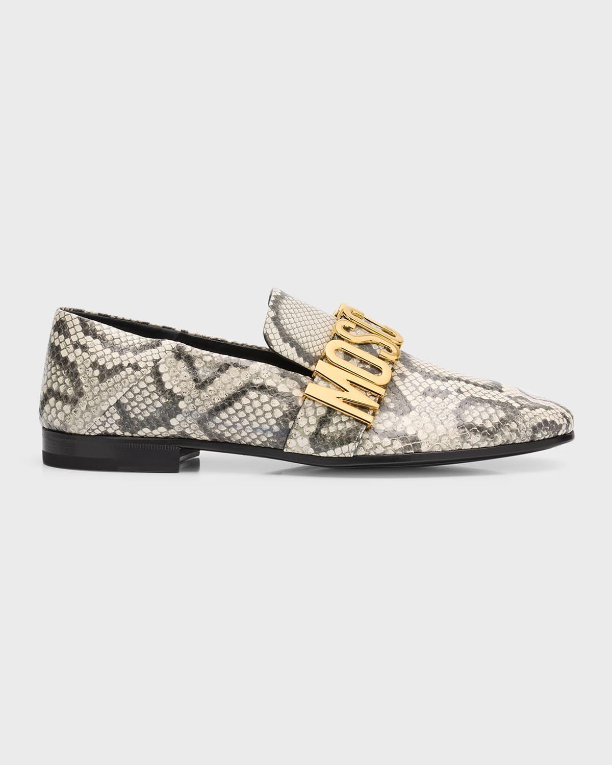 Men's Maxi Lettering Snake-Print Leather Loafers Product Image