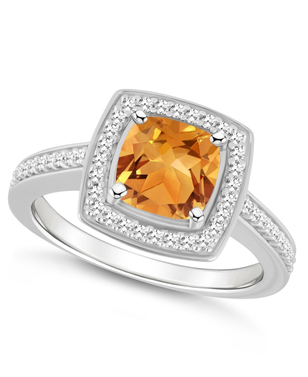 Macys Citrine (1-1/2 ct. t.w.) and Diamond (1/4 ct. t.w.) Halo Ring in Sterling Silver Product Image