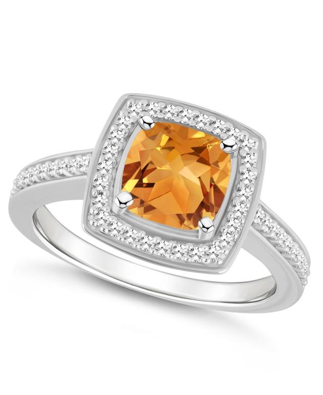 Celebration Gems Sterling Silver 7 mm Cushion Gemstone & 1/4 Carat T.W. Diamond Halo Ring, Womens Orange Product Image