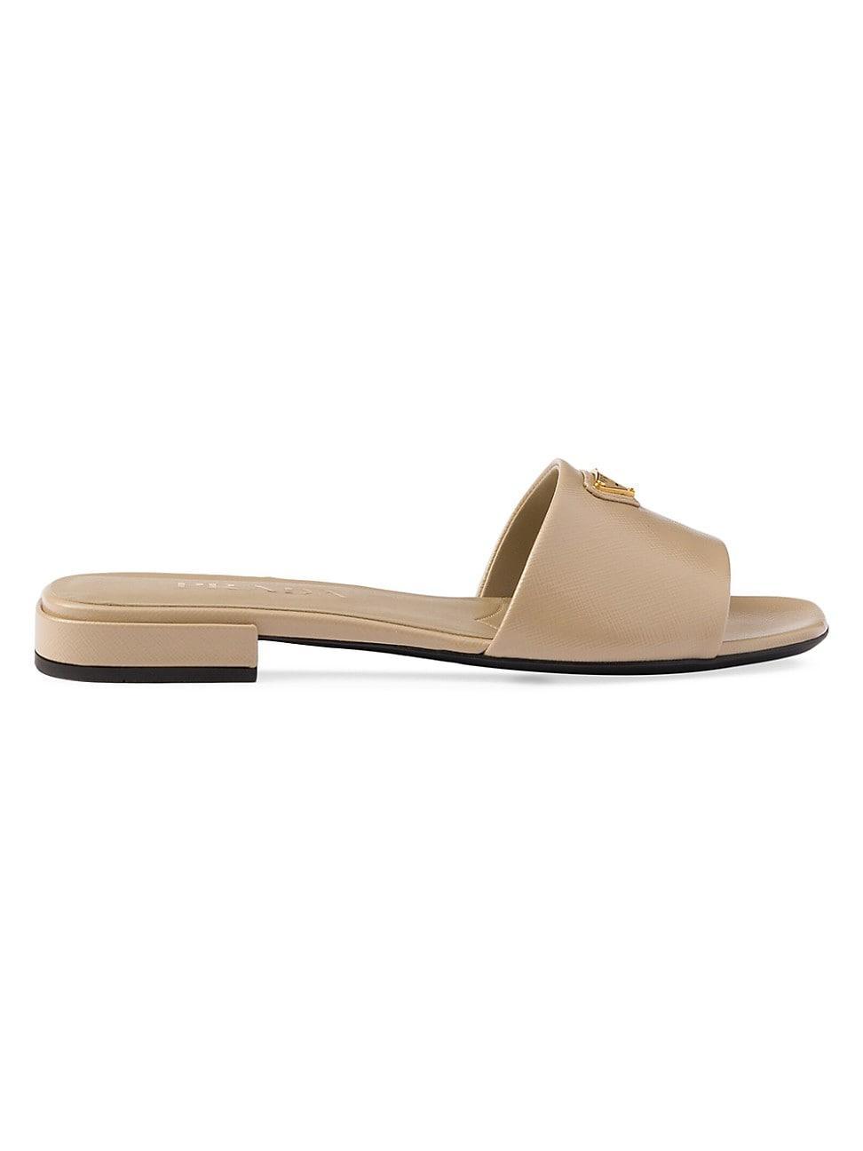 Womens Saffiano Patent Leather Slides Product Image