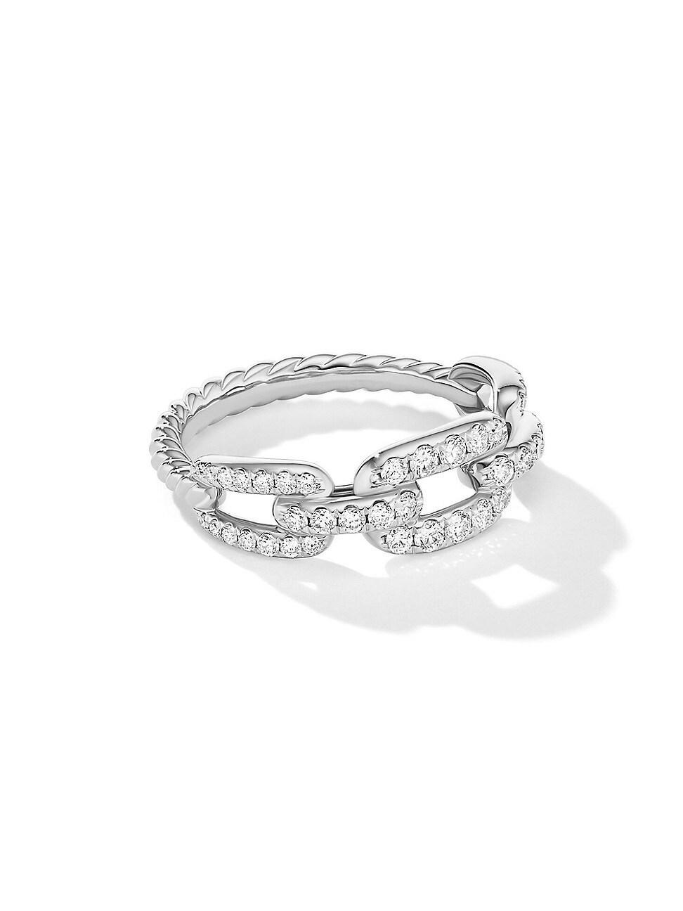 Womens Stax Chain Link Ring in 18K White Gold with Pav Diamonds Product Image