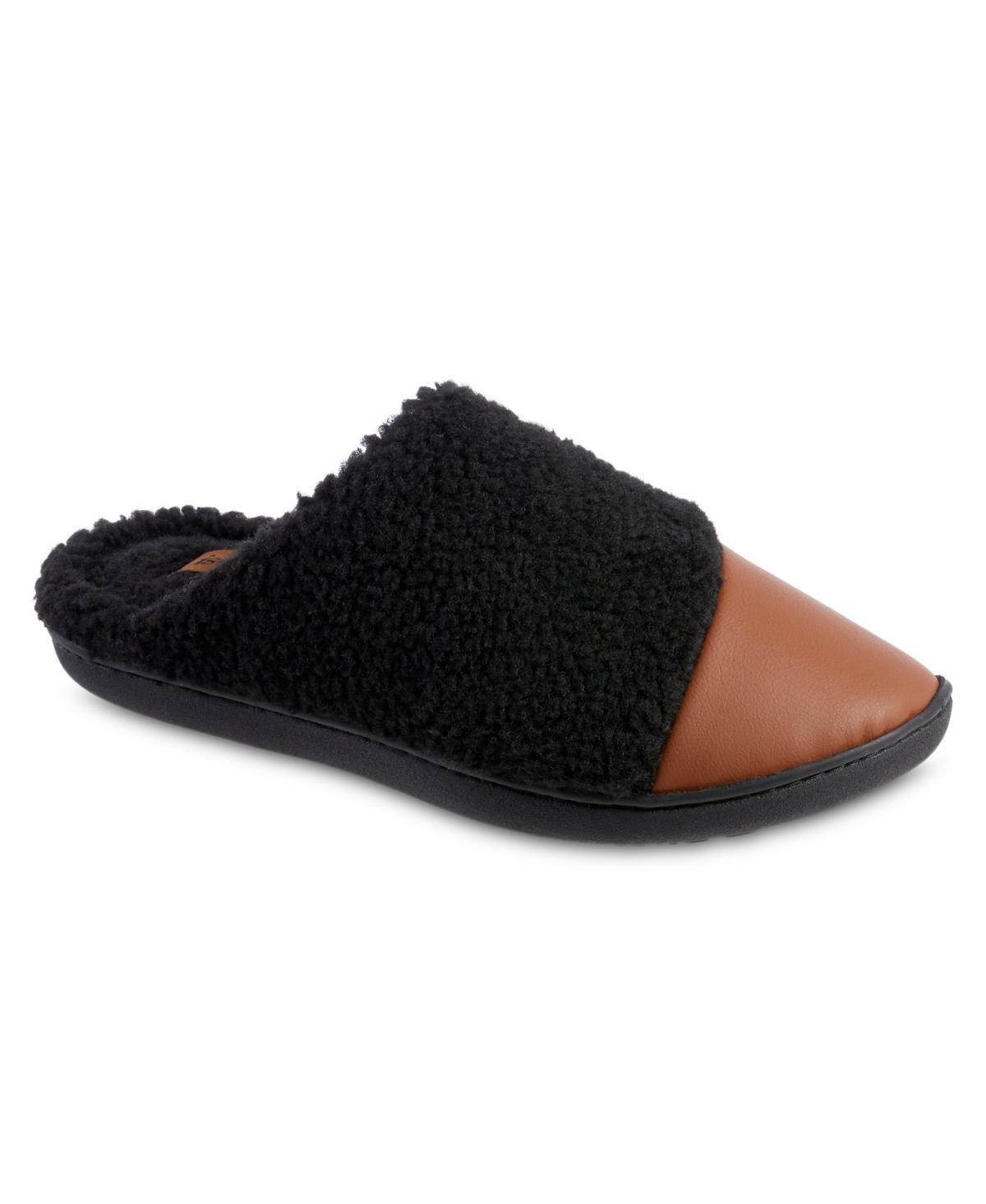 Isotoner Womens Tinsley Vegan Leather & Recycled Berber Clog Slippers - Black Product Image