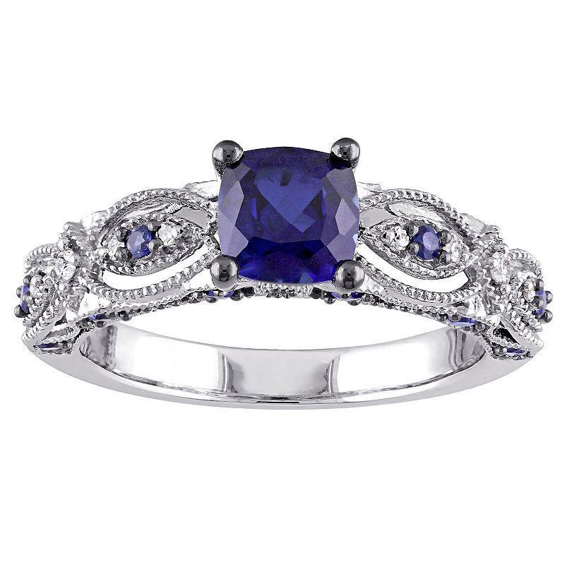 Stella Grace 10k White Gold Lab-Created Blue Sapphire & Diamond Accent Vintage Engagement Ring, Womens Product Image