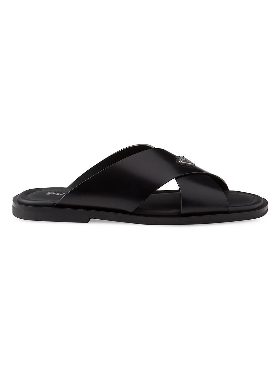 Mens Brushed Leather Crisscross Slides Product Image