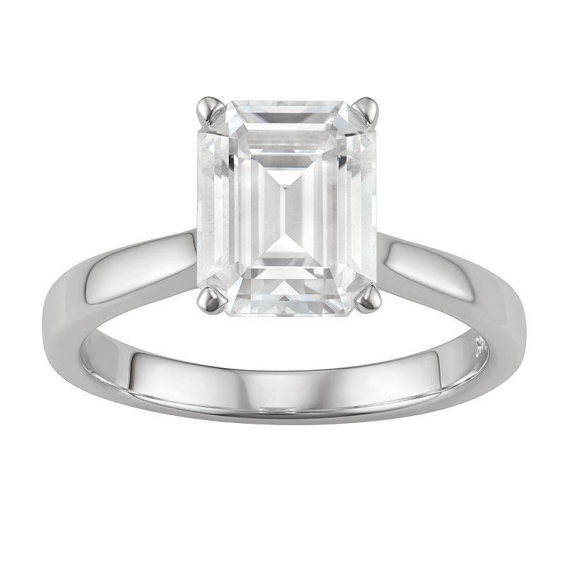 14K White Gold Lab-Created Moissanite 3 1/2 Ct. T.W. Emerald-Cut Solitaire Ring, Womens Product Image