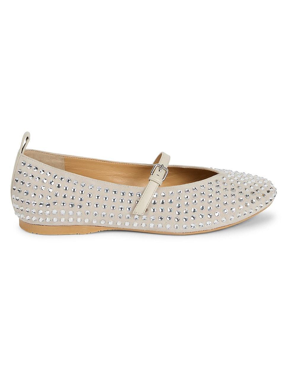 Womens Crystal-Embellished Leather Ballerina Flats Product Image