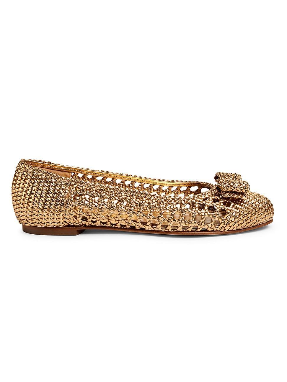 Varina Bow Woven Metallic Ballerina Flats Product Image