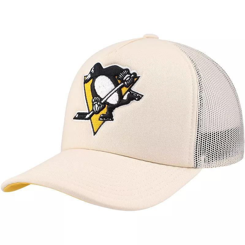 Men's Mitchell & Ness Cream Pittsburgh Penguins Foam Front Trucker Adjustable Hat, Beige Product Image