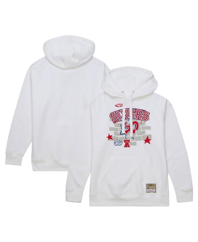 Mens Mitchell & Ness x Tats Cru White Philadelphia 76ers Hardwood Classics Brick Pullover Hoodie Product Image